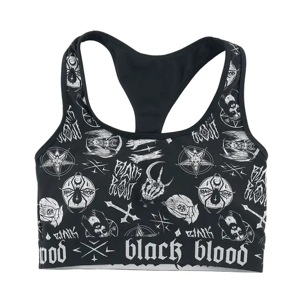 Black Blood By Gothicana Bikini Top With Occult Symbols Bikini Top Black thumbnail