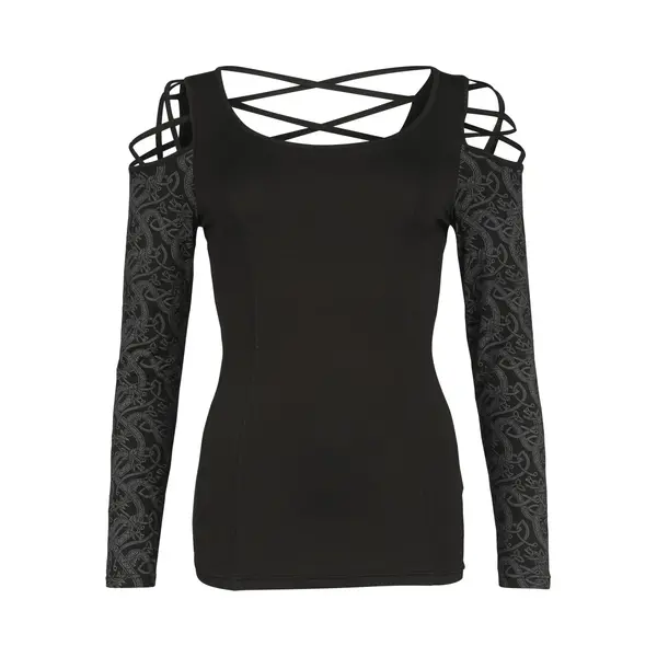 Black Premium By Emp Long-sleeved Top With Cold-shoulder Detail Long-sleeve Shirt Black thumbnail