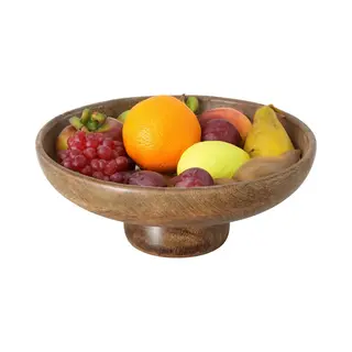 Boltze Fruitschaal/fruitmand - Mango Hout - D24 X H10 Cm - Bruin - Salade Serveer Schaal - Pure Luxe
