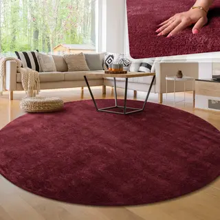 Paco Home Moderne Woonkamer Tapijt Kortpolig Wasbaar Zacht Uni Effect Bont Antislip 120 Cm Rund
