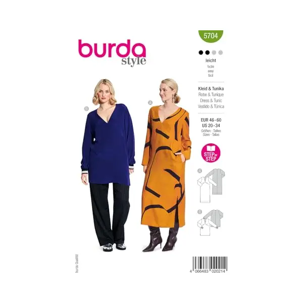 burdastyle Burda Style Naaipatroon Jurken Met V-hals Voor Dames #5704 Maten 46-60 thumbnail