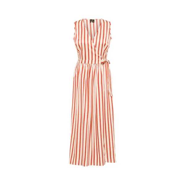 Dreimaster Wickelkleid Damen Rot Creme thumbnail