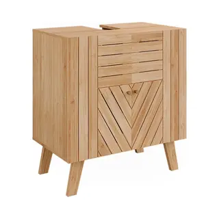 Vicco Wastafelonderkast "Lucie", Bamboe, 60 X 65 Cm Met 2 Deuren, Geschikt Voor Het Ruimtebesparend Opbergen Van Badkameraccessoires