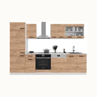 Vicco Keuken "R-Line", Eiken Goud/wit, 300 Cm Pt Antraciet, Geschikt Voor Individuele Indeling En Uitbreiding Van Modules