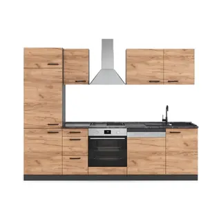 Vicco Küchenzeile Optima, Goldkraft Eiche/Anthrazit, 270 Cm Ohne Arbeitsplatte, Mit H...