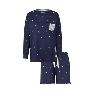 By Louise Dames Pyjama Lounge Set Blauw Hartjes - Maat S