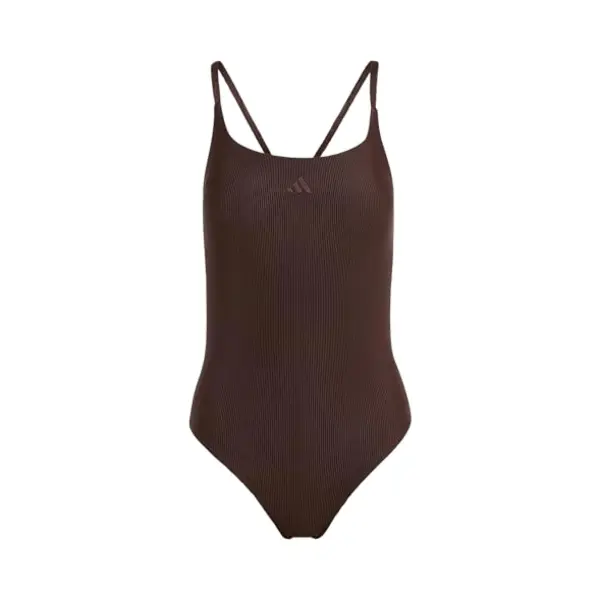 Adidas Women's Iconisea Ribbed Padded Thin Straps Swimsuit Swimwear, Aurora Coffee, 34" thumbnail
