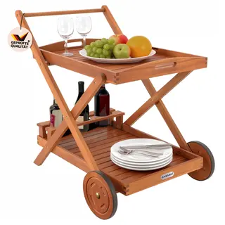 Casaria® Serveerwagen Met Wielen Acaciahout Fsc®-gecertificeerd