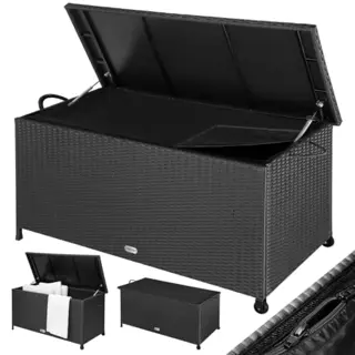 Casaria® Polyrotan Kussenbox Zwart 117x53x60cm Met 2 Wielen