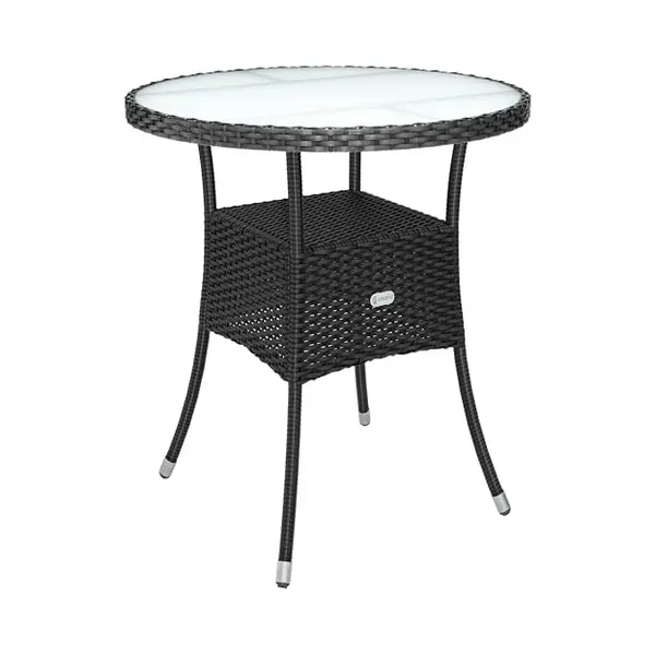 Casaria Bijzettafel - Rond 60cm Weerbestendig Polyrattan - Zwart thumbnail
