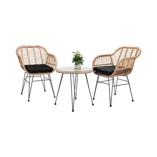 Casaria® Polyrattan Garten-Sitzgruppe Bali 3-tlg Natur/Schwarz