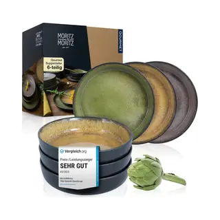 Moritz & Moritz Vida Soup Plate Set Of 6 Vintage - 700ml | 24oz Bowls For 6 - Porcelain Soup Bowls - Microwave & Dishwasher Safe, Stylish & Durable,