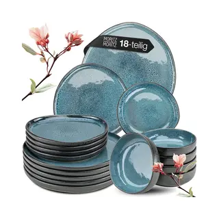 Moritz & Moritz Organic 18-delig Tafelservies Voor 6 Personen, Blauw, Elegante Borden Van Hoogwaardig Aardewerk, Servies Voor 6 Personen, Bestaande