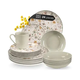 Moritz & Moritz Primavera 24-delig Tafelservies Van Aardewerk Voor 6 Personen, Modern Tafelservies In Speels Design, Onderhoudsvriendelijk