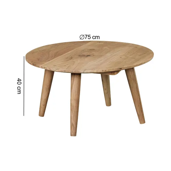 Wohnling Couchtisch Massivholz Akazie Im Landhausstil | Rund Ø75 X 40 Cm thumbnail