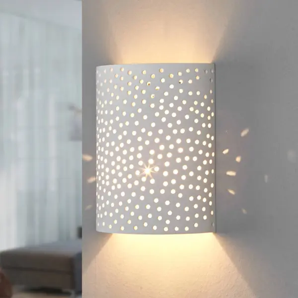 Lindby Wandlamp Jiru, Hoogte 23 Cm, Wit, Halfrond, Gips thumbnail