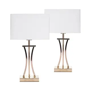 Brubaker Set Van 2 Tafellampen - Bedlampjes - Gouden Zuil - Decoratieve Vintage Metalen Tafellampen - 50 Cm - Goud/wit