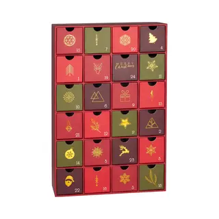 Brubaker Adventskalender Om Te Vullen - Traditionele Kerst Rood Groen Goud - Kerstkalender Met 24 Vakjes Om Zelf Te Vullen Met Kleine Cadeautjes - 32,