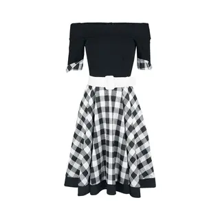 Belsira Off-The-Shoulder Swing Dress Midi Dress Black White
