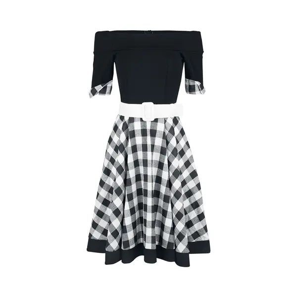 Belsira Off-The-Shoulder Swing Dress Midi Dress Black White thumbnail