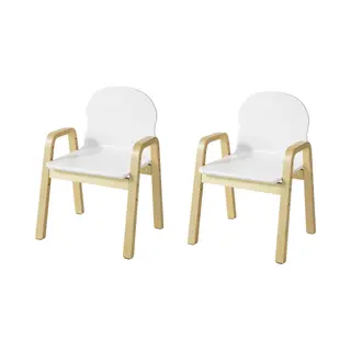 SoBuy Kinderstoel Set Van 2 - Erstelbare Zithoogte 23-35 Cm - Berkenhout En Kunststof, Wit, KMB24-Wx2 - Voor Kinderkamer, Speelkamer