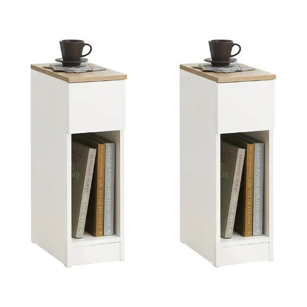 SoBuy 2er Set Nachttisch Schmal Beistelltisch Mit Schublade 20x60x35cm Weiß FBT111-WNx2 thumbnail