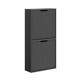 SoBuy Schuhschrank - Schoenenkast - Smal - 2 Klepdeuren - Zwart - 99x19x50 Cm | FSR204-Sch