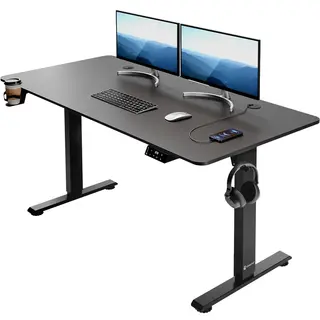 Casaria® Zit Sta Bureau Zwart 140x60x73-118cm
