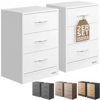 Casaria® Nachtkastje Eloise 2 Stuks Wit 54x39x28cm Led