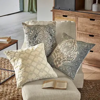 Loberon Kussenhoes Set Van 3 Madalena Beige/blauw