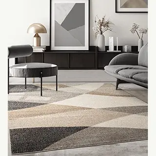 The Carpet Pearl Tapijt, Modern, Laagpolig, Voor Woonkamer, Slaapkamer, Contour, Geometrische Patronen, Golvend Patroon, Beige, 80 X 140 Cm