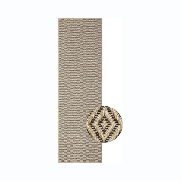 The Carpet Kansas - Robust Indoor And Outdoor Carpet In Natural Jute Look, Weatherproof, Suitable For Patio And Garden, Rhombus, Approx. 60 X 180 Cm thumbnail