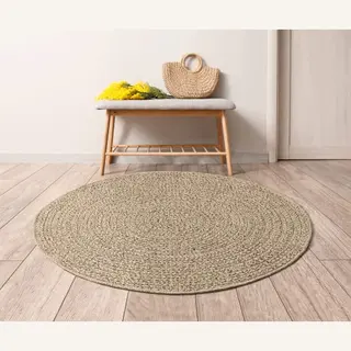 The Carpet Kansas – Weerbestendig Indoor & Outdoor Vloerkleed Met Cirkelpatroon – Naturel – Rond 120 Cm
