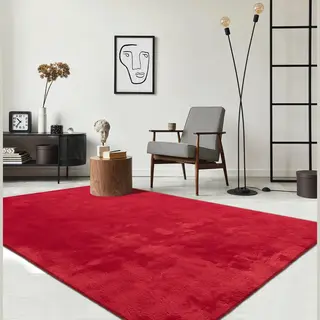 The Carpet Relax Modern Fluffy Short Pile Rug, Non-Slip Underside, Washable Up To 30 Degrees, Super Soft, Fur Look, Red, 80 X 150 Cm