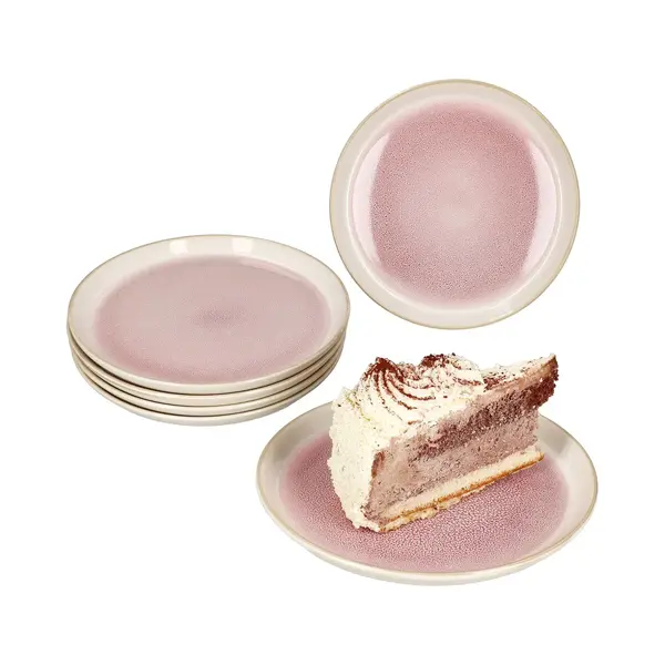 MamboCat Set Van 6 Reactive Glaze Paris Taartborden Crème & Roze In Steengoed thumbnail