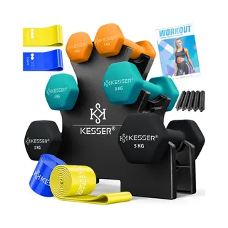 Kesser® Dumbells Set 3 Paren (2x 1, 2 & 5kg) = 18 Kg Totaal | 6x Dumbbells Verstelbaar Geschikt Voor Fitness Zumba & Aerobics | Halters Gewichten Set