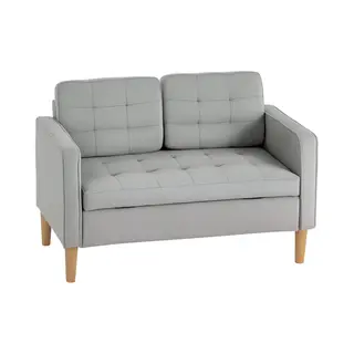 Homcom 2-zits Bank Met Opbergruimte, Houten Poten, Gestoffeerde Bank, Fluwelen Look, Voor Woonkamer, Slaapkamer, Lichtgrijs