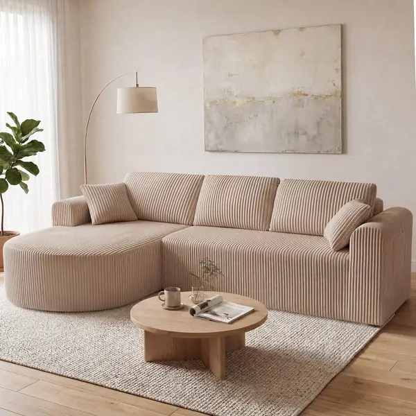 Comhoma Sofa Ecksofa Mit Schlaffunktion, Corduroy Modulares Boneless Couch, Mit Chaiselongue, L-Form Schlafsofa, Sektionssofas Mit Kissen & thumbnail