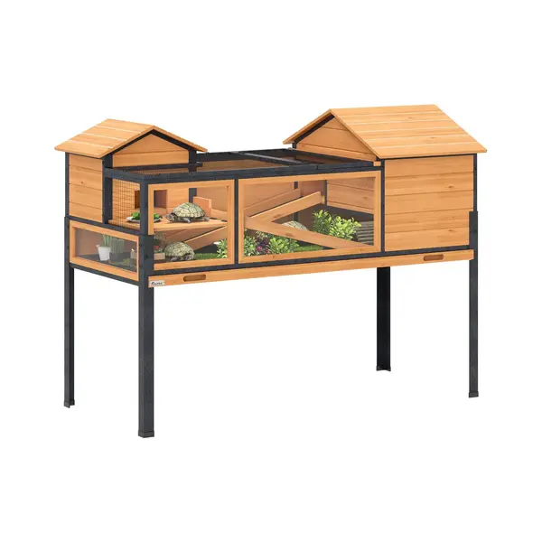 Pawhut Tortoise House-Dennenhout, Staal-128L X 63B X 96H Cm-Geel thumbnail