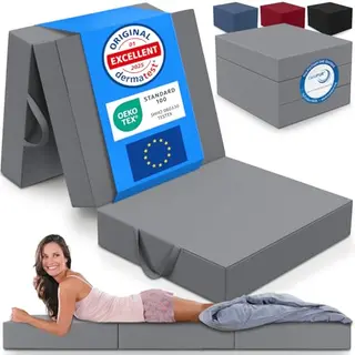 Eloneo Opvouwbaar Matras - 3-Delig Vouwmatras, Extra Dik 15 Cm Schuim, Wasbaar En Draagbaar Logeermatras Voor Volwassenen, Eenpersoonsbed (Grijs, 75 X
