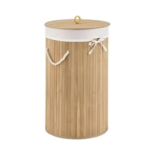 Juskys Bamboe Wasmand Curly - 55 Liter - Natuurkleur - Incl. Waszak & Deksel