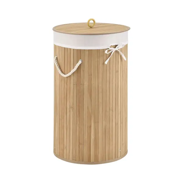 Juskys Bamboe Wasmand Curly - 55 Liter - Natuurkleur - Incl. Waszak & Deksel thumbnail