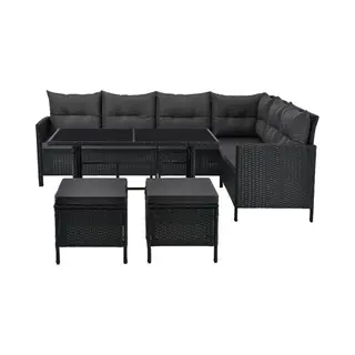 Juskys Loungeset Manacor - Polyrotan - Zwart/grijs