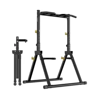 Dh FitLife Opvouwbare Power Tower Dip Station | Vrijstaande Optrekstang Tot 150 Kg Met Dipbars En Haltersteunen | Krachtstation Krachttoren |