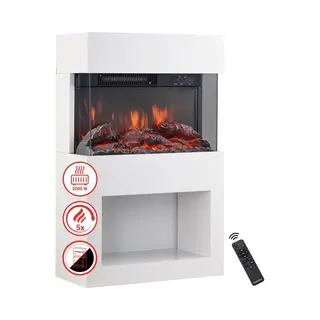 Kaminio Electric Fireplace Henri - Electric Stove With Heater, 3D Flame Effect, Wood Storage Compartment, Remote Control (White)