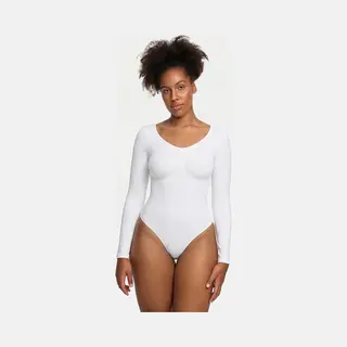 Cfab By Creamy Fabrics Miederbody Bodysuit Sculpting Shapewear Longsleeve Mit Slip-Weiß-Xs (1-tlg) Figurformend