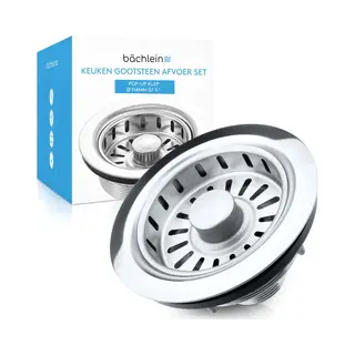 Bächlein Pop Up Afvoerset Voor De Gootsteen [Ø 114mm], Pop Up Nu Ook Voor De Gootsteen, Gepolijste Rvs Gootsteenafvoer, Zeefmandventiel