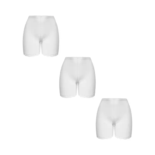 Fine Woman Dames Boxershorts - Fietsbroekje 3 Pack Lange Pijp Met Kant M Wit thumbnail