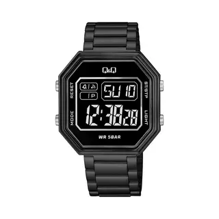 Akzent Q&Q Herenhorloge Met Negatief Digitaal Display En Chrono-alarm Van Roestvrij Staal, Zwart, Zwart, Zwart.