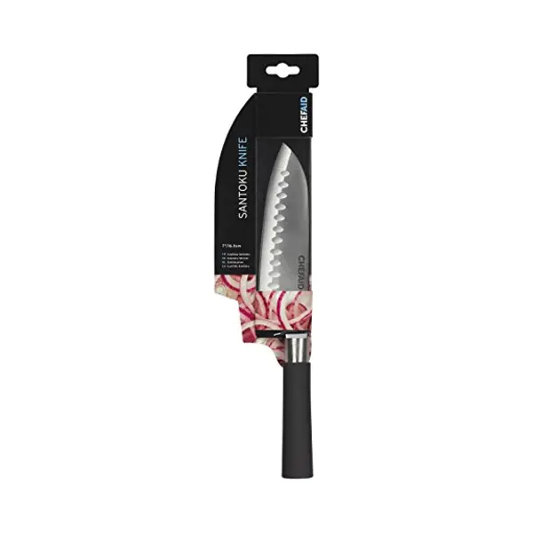 Chef Aid Stainless Steel Santoku Knife, 7 Inch (18 Cm) – Soft Grip Handle, Versatile Scalloped Blade, Ideal For Slicing & Dicing, Handwashing thumbnail
